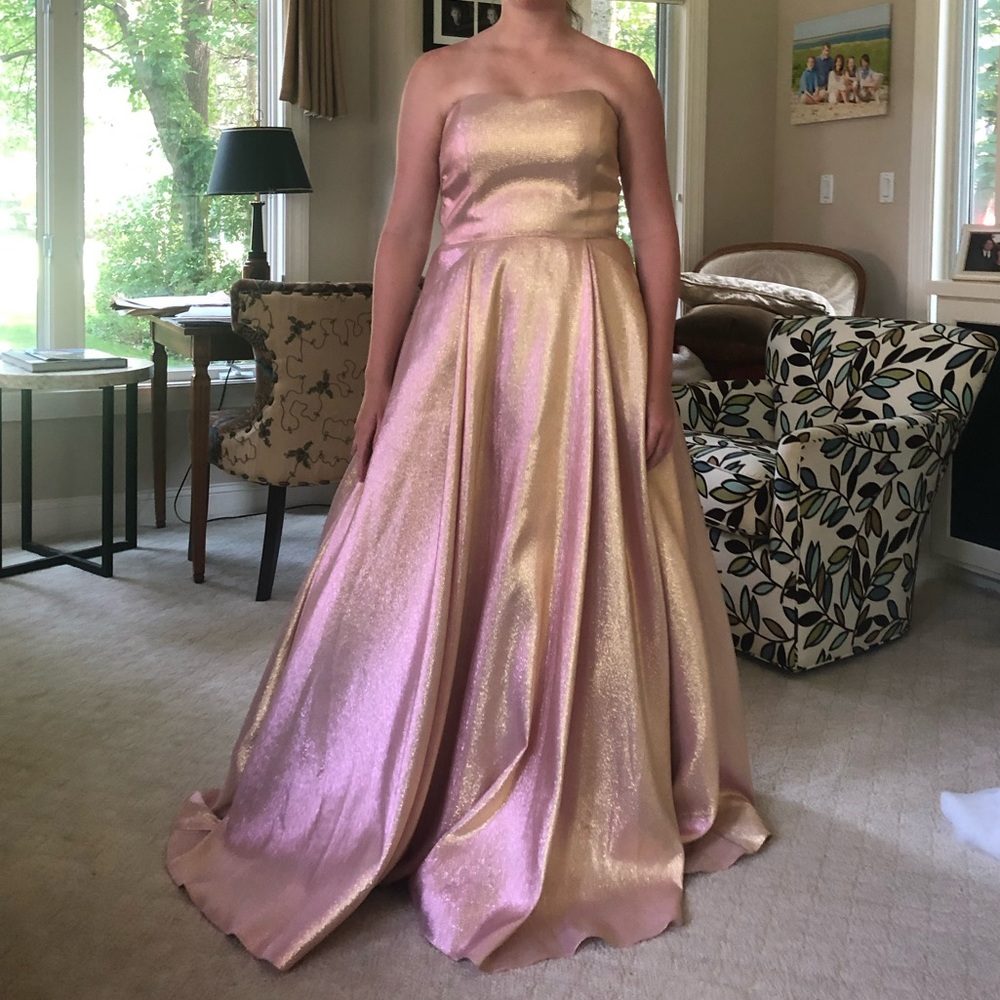 Blondie Nites Prom Dress: Strapless Ballgown *Pockets* Pink/Gold Size 13 Juniors